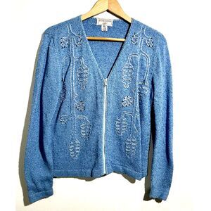 South Cotton Light sweater cardigan embroidery coastal cottage bohemian women XL